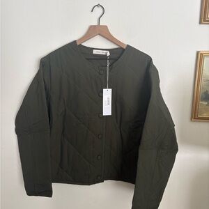 Anthropologie Bishop + Young Shell Jacket Olive Green Quilted Chic Women’s NWT